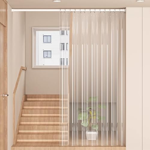 WPWSDWMX PVC Kitchen Door Curtains, Telescopic Rod Door Curtain, Door Alternatives with Metal Grommets, Transparent Soft Partitions for Bathroom Shower Curtain(200 * 200cm/79 * 79in)