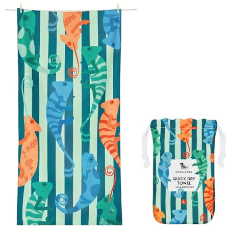 Dock & Bay Strandhandtuch - Schnell trocknende Mikrofaser, ohne Sand - Kompakt, Leicht - 100% recycelt - Inklusive Beutel - Karma Chameleon, Large (160x90cm, 63x35)