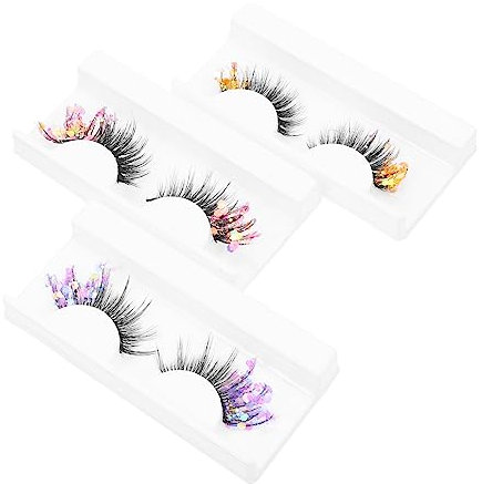 DECOMELODY 3paires Cils Faux Longs Naturels Colorés Avec Paillettes Fluorescentes Pour Maquillage Scène Femme