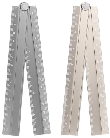 sourcing map 2pcs Folding Straight Ruler 30cm Metric Aluminum Alloy Protractor Foldable Angle Ruler Geometric Measure Tool with Angle Line for Architect Artist Office, Gray/Khaki