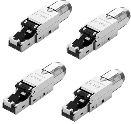ZHITING 4x CAT 7 RJ45 Stecker Netzwerkstecker für starre LAN Kabel Verlegekabel Ethernet, lan stecker cat 7 werkzeuglos LSA，vollgeschirmt STP, 10 Gbit/s, AWG 22-24