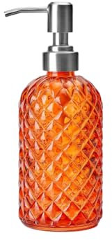 400ml Seifenspender aus Glas mit Edelstahlpumpe, OrangePumpe Liquid Shampoo Lotion Spenderflasche, Hand- und Spülmittelspender für Bad, Küche, Arbeitsplatte, Waschküche