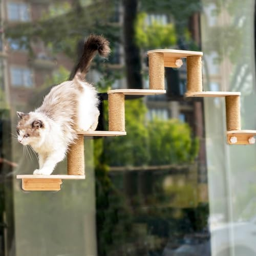 YLLSMGS Katzen Kletterwand mit 6 Stufen, Katzen Wand Klettern, DIY-Wandmontage-Katzenbaum, Treppenregal mit Sisalseil Zum Klettern, Spielen, Kratzen