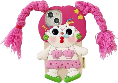 SGVAHY iPhone 15 Plus Case, Cute Kawaii 3D Cartoon Bikini Braid Soft Silicone Shockproof Protective Case for Kids Girls