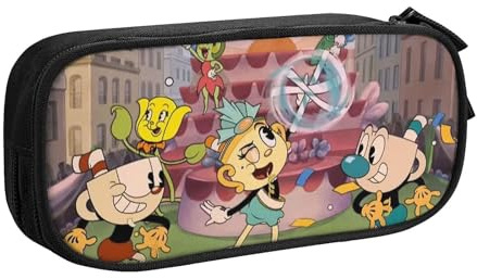 YINGD Cuphead Show Mugman Chalice Pencil Case Large Capacity Doublelayer Pen Bag School Stationery Pouch Pencil case Supplies Pencase F