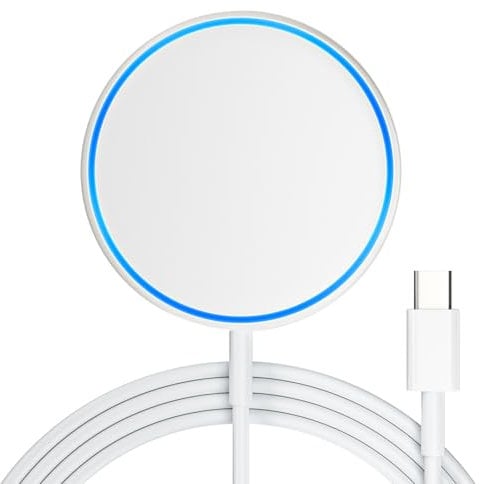 bakibo Chargeur sans Fil Magnétique Mag-Safe Chargeur Induction 15W Wireless Charger Pad Station avec LED 1.2M Câble Compatible avec iPhone 16/15/14/13/12 Series, Air-Pods 3/Pro/Pro 2, Blanc