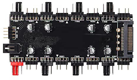 AVZYARDY 12V 4Pin/5V 3PIN 1 To 8 Multi Way Splitter SATA Power Supply ARGB/RGB PWM Fan Hub LED Light Strip Controller Motherboard Sync Addressable RGB Lighting PCB Splitter with Cable (5V 3Pin)