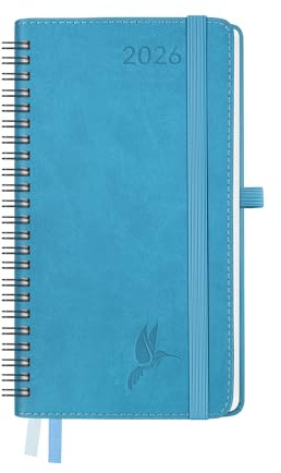 FEKSINO Taschenkalender 2026 Klein Ringbuch 18 x 9,8 cm | Kalender Terminplaner 2026 Wochenplaner 1 Woche 2 Seiten,12-Monate(Jan.-Dez.) mit PU-Leder Softcover, Blau
