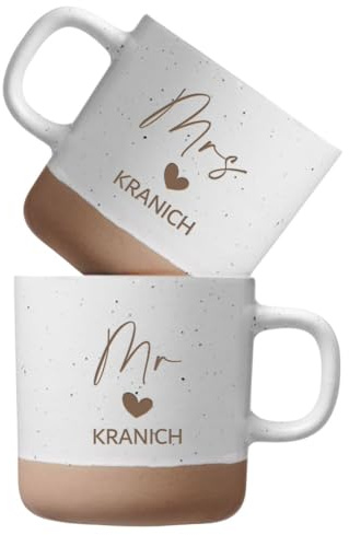 Hochzeitstassen Mr & Mrs Tassen zur Hochzeit personalisiert | Hochzeitsgeschenk mit Namen | Tassen Hochzeit Geschenk Brautpaar (2 Tassen)