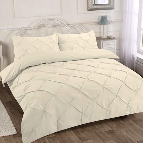 Home Sweet Home UK Pintuck Double Size Duvet Cover Sets Soft PolyCotton Duvet Cover Sets Doublesize With Button Closure Non-Iron Easy Care Bedding With Matching Pillowcases