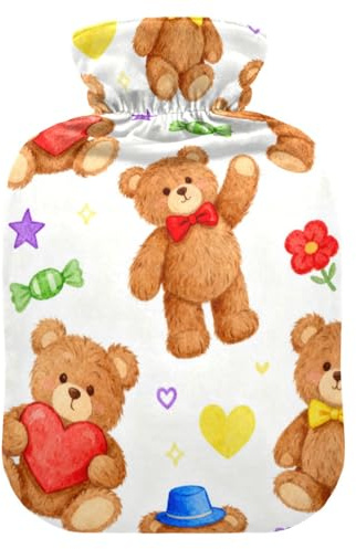 Cartoon Cute Brown Teddy Bear hot Water Bottles with Soft Cover, 2L Water Bag for Arthritis, Arthritis, Bolsa para agua Caliente para Dolor