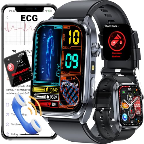 Fohatu ECG Smartwatch 𝗯𝗹𝘂𝘁𝘇𝘂𝗰𝗸𝗲𝗿 Blutdruck Herren Smartwatch EKG Harnsäure Blutfette/Bmi Gesundheitsuhr Mit Telefonfunktion/SOS-Taste,24h Herzfrequenz Spo2 Schlafmonitor Fitnessuhr