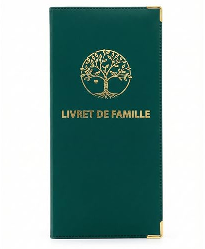 Habeygard Protège Livret de Famille Français – Étui Vert Bouteille, Dorure & Coins Or – Pochette Format Standard Mairie – Housse Protection Durable & Luxe – Idée Cadeau Mariage Naissance Bébé PACS