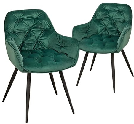 AVISSIMO Travina Esszimmerstuhl, Polsterstuhl mit Knopfsteppung, Strukturstoff, Metallgestell, elegant, für Esszimmer & Wohnzimmer, grün (2er Set)