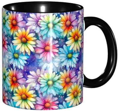 Anceky Colorful Daisy Ceramic Coffee Mug 11 oz Microwave Safe Drinking Cup Tea Cups for Women Mens