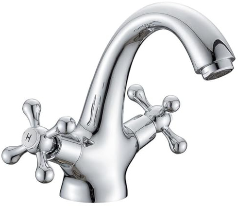 LatoYard Rubinetto vintage per lavabo da bagno con doppia maniglia girevole per acqua calda e fredda miscelatore in ottone con finitura cromata/oro/bronzo/nero