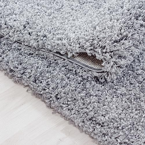 KADIMA DESIGN Kuschelteppich Hochflor Einfarbig Uni Weich Flauschig Waschbar Strapazierfähig Rund Hellgrau 80x80 cm Wohnzimmer Fußbodenheizung geeignet Schadstoffgeprüft | RHEIN