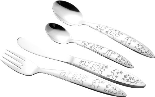 4-teiliges Kinderbesteckset Bella aus Edelstahl 18/0 mit Stanzdekor, in Geschenkverpackung