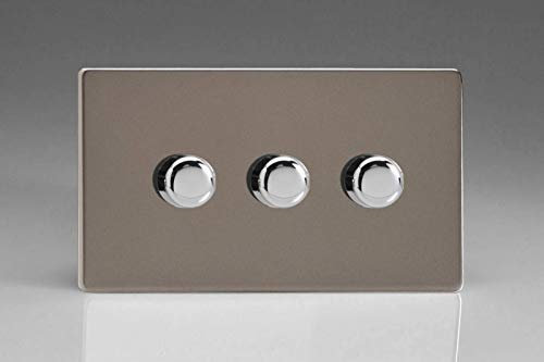 Varilight 3-Gang 2-Way V-Pro Push On/Off Rotary LED Dimmer 3 x 0-120W (Twin Plate) Pewter