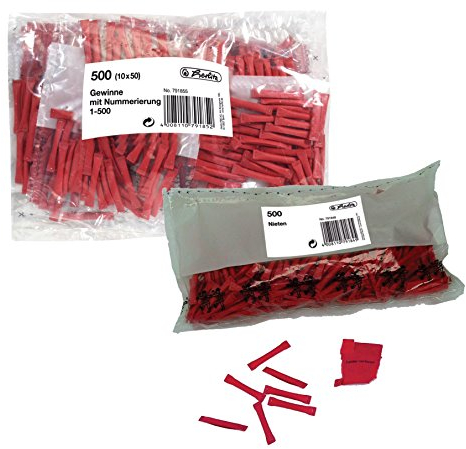 Herlitz 791855 Gewinnlose nummeriert 1-500, 10x50 Stück, Farbe rot + 500 Nieten