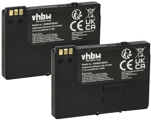 vhbw 2X Akku kompatibel mit Gigaset SL55, SL550, SL565, SL74, SL740, SL555, SL56, SL560 Handy Smartphone Telefon (850 mAh, 3,7 V, Li-Ion)