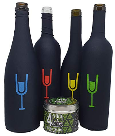 Vino a Ciegas Set de 4 Cache-Bouteilles pour Dégustation à l’Aveugle - Pochettes Opaques Réutilisables pour Dégustation à l’Aveugle - Chaussettes Noires Étirables, Bouteille de 75cl