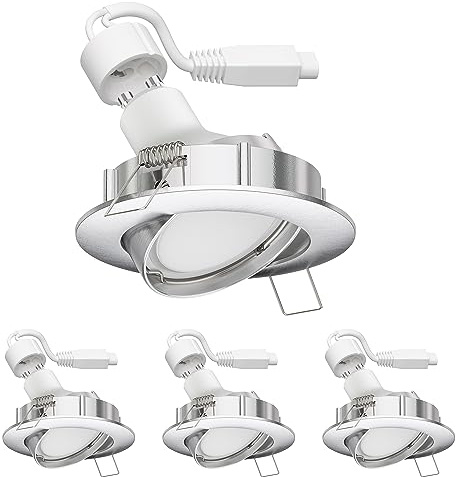 ledscom.de LED Decken-Einbaustrahler DEX chrom matt schwenkbar GU19,656W je 450lm warm-weiß rund 84mm Ø Lochkreis ca. 72-80mm Ø 4er Set
