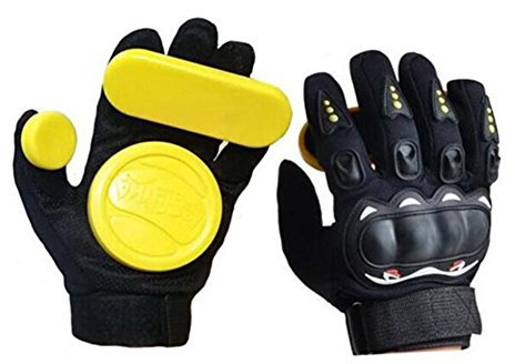Acoser Longboard-Handschuhe zum Downhill und Gleiten, Skate-Handschuhe mit sechs Gleitscheiben, gelb