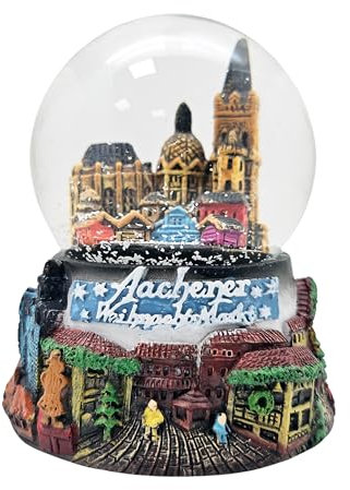 Souvenir Schneekugel Aachen Weihnachtsmarkt | 65mm Durchmesser Schüttelkugel | Reiseandenken Deutschland | 30076