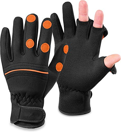 normani Wasser- und Winddichte Angel Handschuhe Winterhandschuhe Fishingsports Anglerhandschuhe 2,5 mm Titanium-Neopren Farbe Schwarz/Orange Größe XL