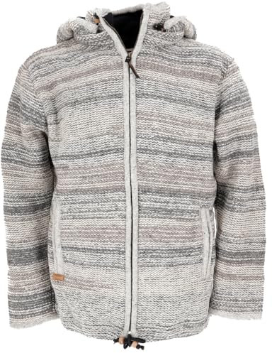 GURU SHOP Kuschelige Gefütterte Unisex Strickjacke, Mellierte Wolljacke Nepal Jacke - Modell 10, Herren, Wolle, Size:S