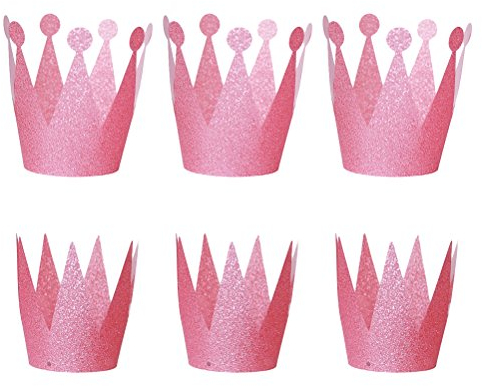 BESTOYARD 6 Stück Plastik Kronen Hut Glitzer Partyhüte Stirnband Haarschmuck für Baby Kinder Mädchen Junge Geburtstag Weihnachten Party (Rosa)