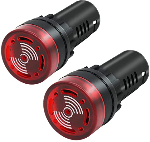 mxuteuk 2 Stücke 22mm AC/DC 12V Rote LED Summer Alarmanzeige Blinker-Anzeigelampe AD16-22SM-RR12V