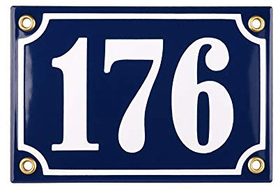 Personalized House Number Plaque - 10x15 cm (4 x 6) - Waterproof Door Numbers - Enamel Garden Wall Sign - Blue