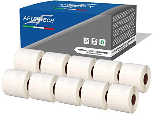 Aftertech 10x 99014 54x101mm Rotoli di Etichette adesive compatibili (220 Etichette/rotolo = 2200 totali) per Dymo LabelWriter Seiko SLP etichettatrici stampanti S0722434 10x99014