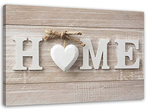 Leinwandbild XXL Home Haus 120x80 cm Wandbild Kunst Wohnzimmer Deko Herz Vintage rustikal Beige