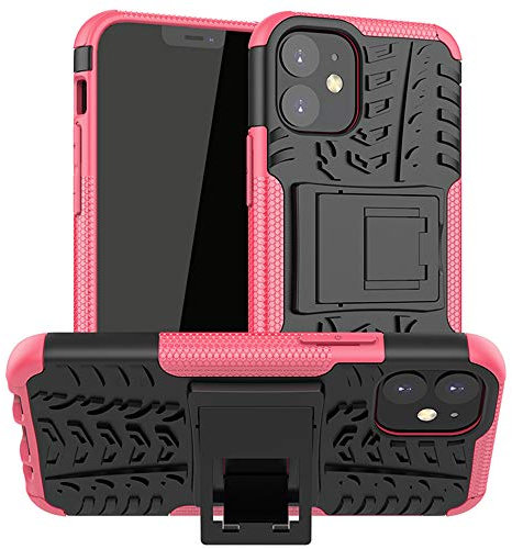 For Apple iPhone 12 Mini Shockproof Case, Hybrid [Tough] Rugged Armor Protective Cover, Phone Case Cover With Built-in [Kickstand] For Apple iPhone 12 Mini (5.4) - Pink