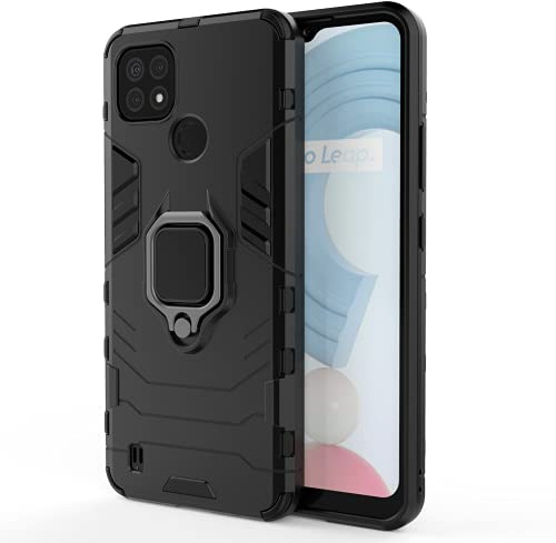 TingYR Hülle für Realme C21 Handyhülle, um 360 Grad drehbarer Ringhalter, stoßfeste TPU/PC-Telefonabdeckung, Schutzhülle für Realme C21.(Schwarz)