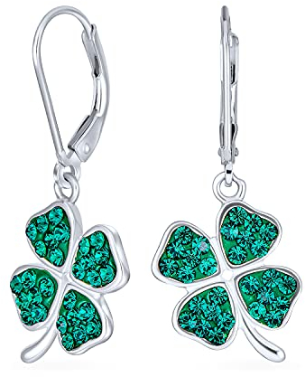 Keltische Irische Viel Glück Funkelnden Grünen Kristall Kleeblatt Kleeblatt Baumeln Ohrringe Charme Für Frauen Jugendlich .925 Sterlingsilber Hebel Zurück