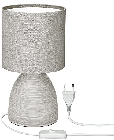 ledscom.de Tischlampe CALA, Schalter, Keramik, Stoff, grau, 1x E14 max. 40W, Tischleuchte, Nachttischlampe, Nachttischleuchte, Nachtlicht, Keramiklampe, Keramikleuchte, Keramik-Sockel