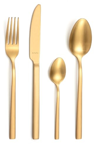 AMEFA - Ménagère 24 couverts de table pour 6 personnes - Square - Acier inoxydable 18/0, Finition PVD (Physical vapor deposition) - Champagne