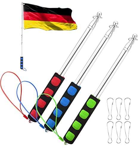 FORMIZON 3PCS Astas Bandera Telescópicas, 2m asta Bandera telescópica con Mango Esponja, Inoxidable Extensible Plegable Asta de Bandera para Guía de Viaje Banner Viajes Enseñanza
