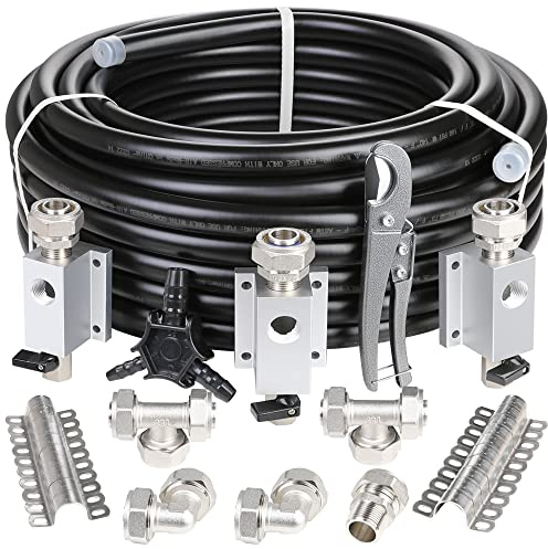 Hromee Druckluftleitungssystem mit 1,9 cm x 30,5 m HDPE-Rohr und Aluminium-Auslassblöcken für Garage Connect Luftkompressor-Schlauch-Zubehör, 37 Stück