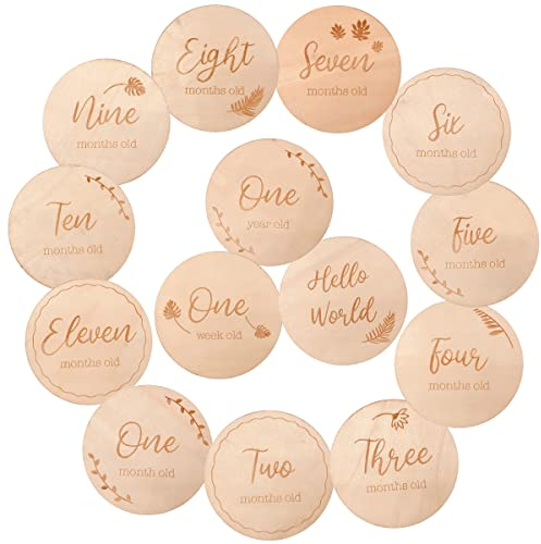 14pcs Tarjetas de Hitos de Madera Para Bebés, Jjuegos de Regalo Para Baby Shower y Recién Nacidos,un Regalo Original Para La Mujer Embarazada y El Recién Nacido