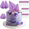 19Pcs Cake Decorations Sets, SPOKKI 4 Pack Paper Palm Cake & 15 Pcs Balloon Cake Topper Foam Ball Cake Picks Cupcake Faux Pearl Balls for DIY Birthday Party Wedding Gold Crown Cake topper (Purple)