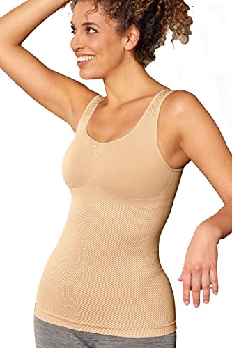 amoena Liane CuraLymph Top | Größe: S | Farbe: Sand | Breite, gepolsterte Träger | Leichter Shaping-Effekt | Leichter Massageeffekt | Hoher Rückenausschnitt