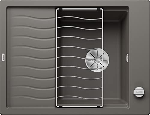 BLANCO ELON 45 S Fregadero de granito de color gris silcán, tipo de montaje: instalación desde arriba, reversible, para armarios inferiores de 45 cm de ancho, lavabo grande, superficie fácil de