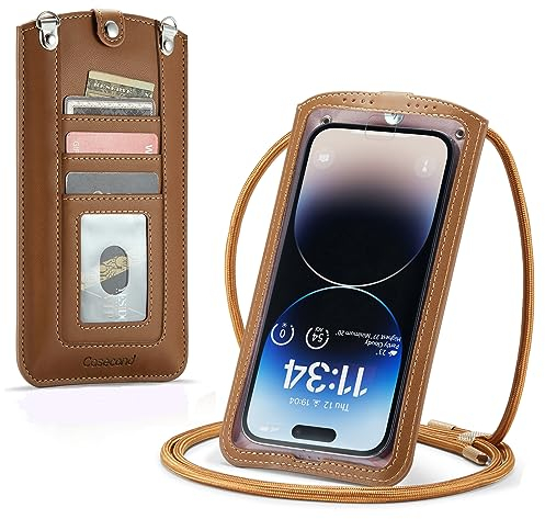 Casecond Handytasche zum Umhängen Universal Handy Tasche Kleine Umhängetasche Damen mit Handykette für iPhone 14 13 12 11 Pro Max XR Samsung Z Flip 4 S23 Ultra Plus Xiaomi Redmi Bis zu 7.3 Braun
