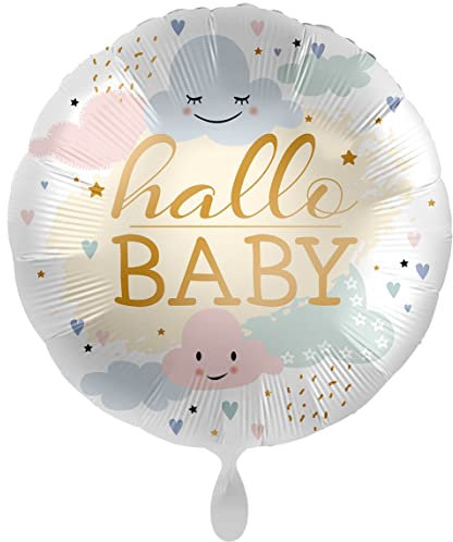 Folienballon Hallo Baby Ballon Babyparty Hello Baby Willkommen Luftballon Geschenk Geburt Made in EU ungefüllt, Helium geeignet