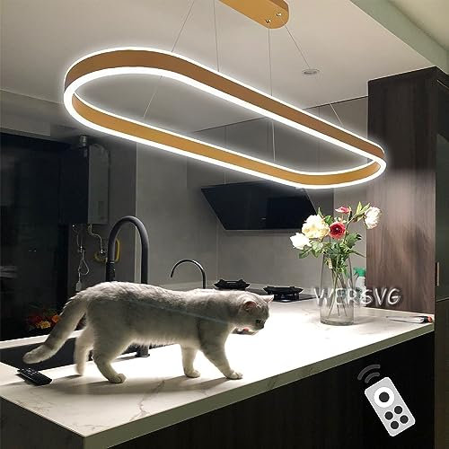 WERSVG L80cm Modern LED Esstisch Pendelleuchte Oval Wohnzimmer Büroleuchter Dimmbar 3500K-6500K gold Esszimmerlampe 68W Pendellampe Hoehenverstellbar, für Restaurants Bars Büros Billardzimmer